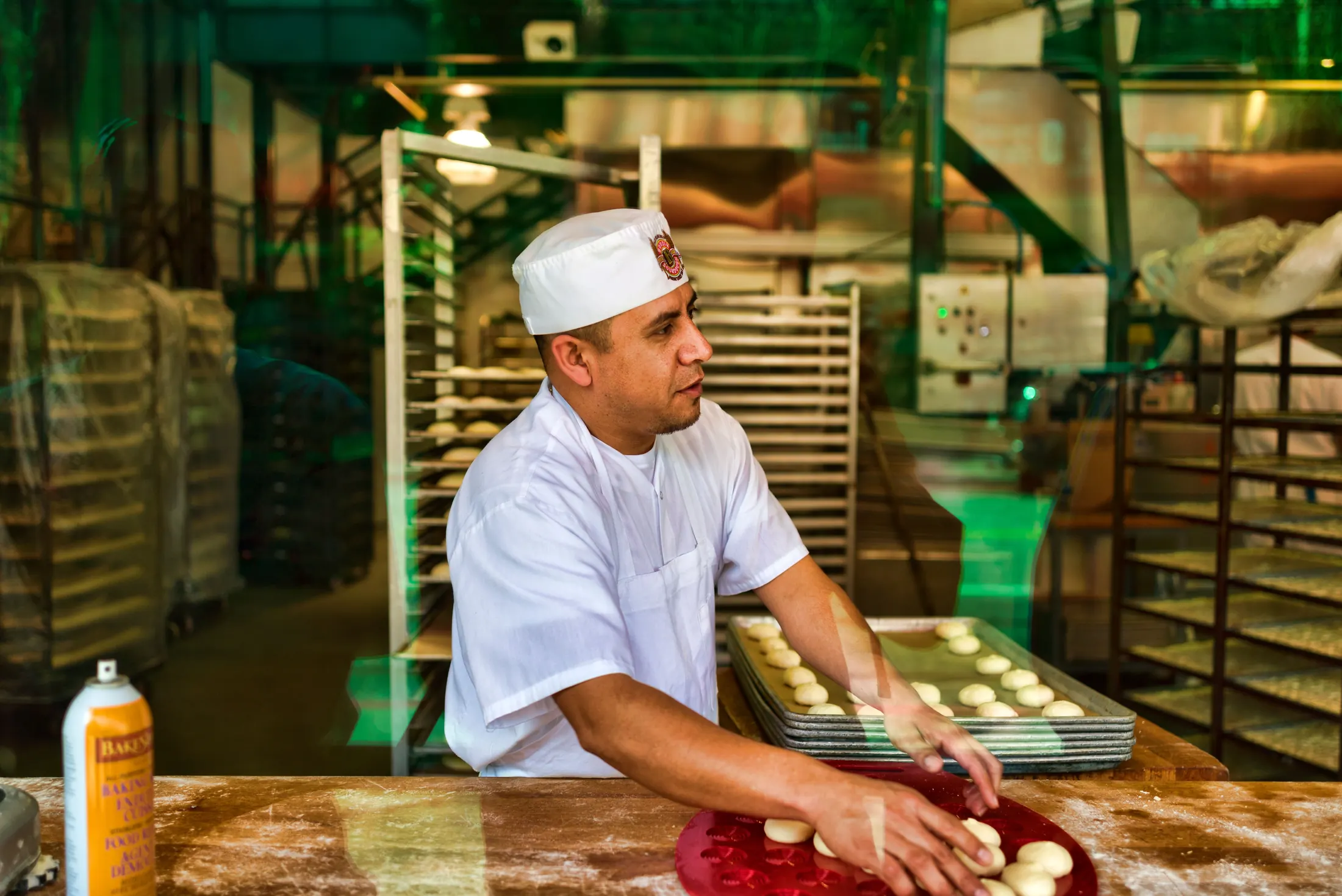Inside a bakery during a busy morning